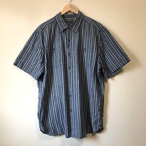 Blue and White Vertical Striped Casual Button Down Shirt